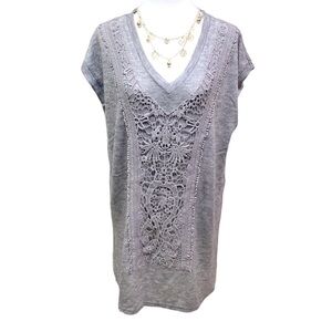 Anthro Ryu Sweater Tunic Lace Appliqué mini Pompom